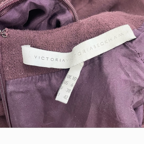 Victoria Beckham 100% wool v neck sleeveless maroon midi dress - Picture 10 of 11